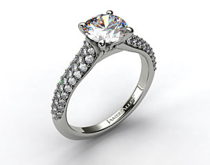 18K White Gold Graduated Triple Row Pave Engagement Ring